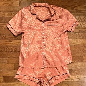 Pink Silky Leopard Print Pajama Set